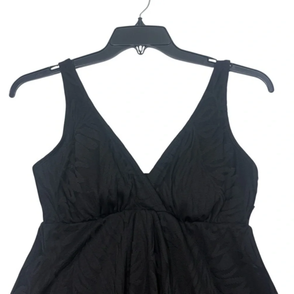 Swim Solutions NWT Black V-Neck Flyaway Women's Tummy-Control Swim swimsuit 14 L - Picture 4 of 13